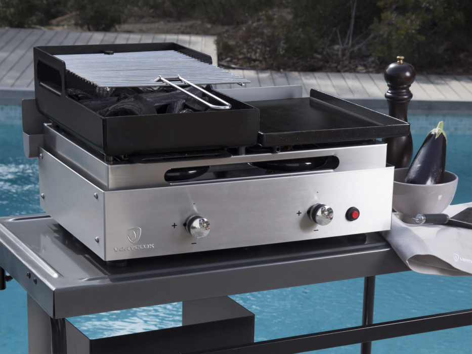 Barbecue plancha au gaz et au charbon de bois  ☀ Verycook