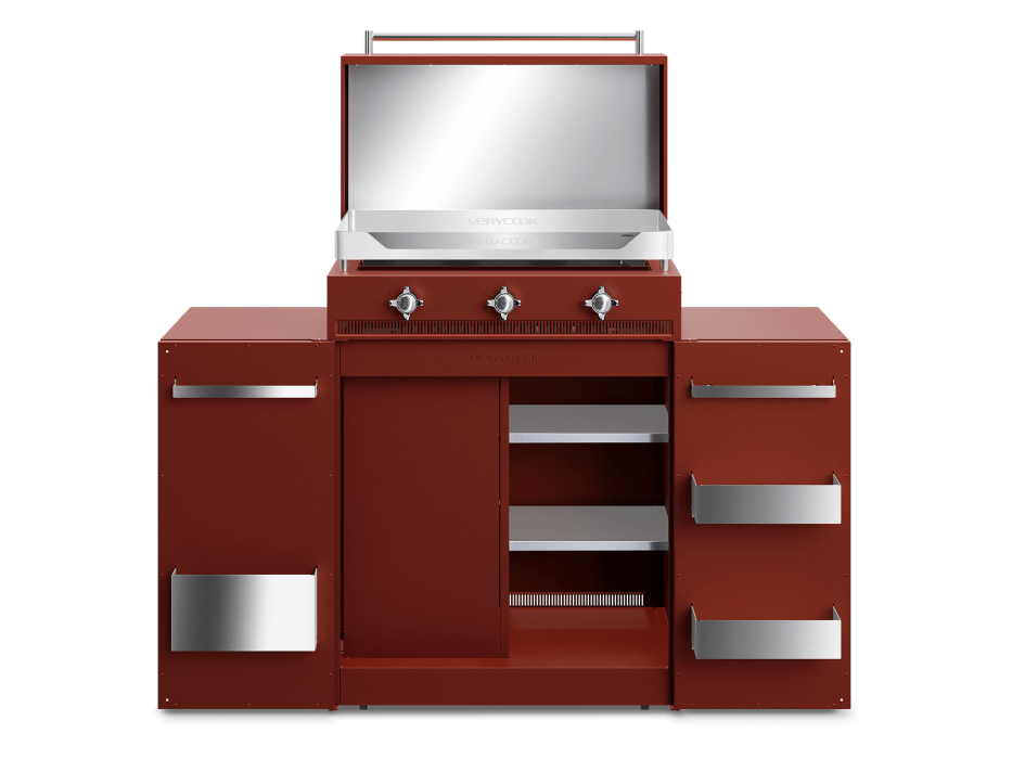 Plancha gaz chrome dur 3 feux Excellence + Couvercle +...