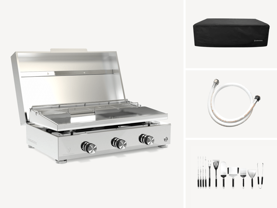 Plancha gaz inox 3 feux Simplicity + Couvercle + Accessoires