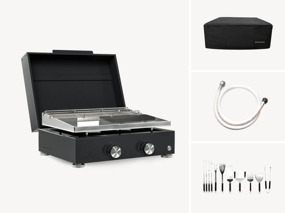 Plancha gaz inox 2 feux Simplicity + Couvercle + Accessoires
