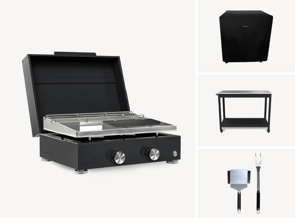 Plancha gaz inox 2 feux Simplicity + Desserte + Couvercle...