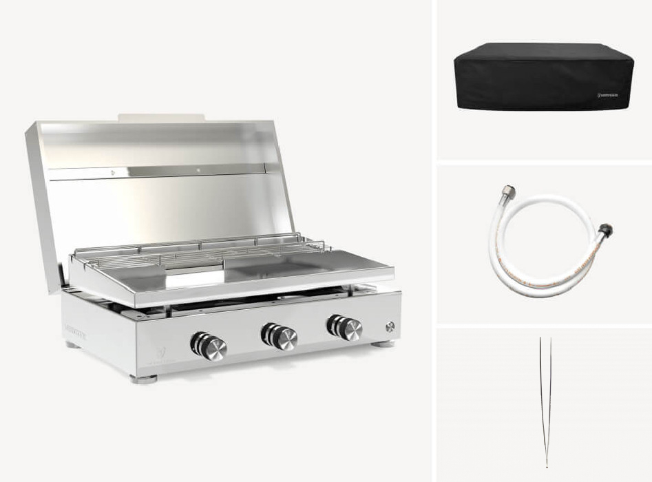 Plancha gaz inox 3 feux Simplicity + Couvercle + Accessoires